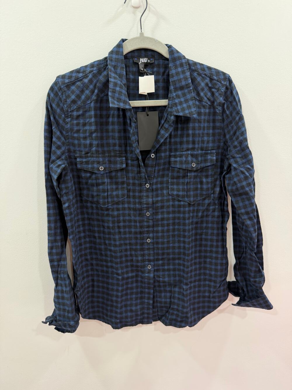Paige Plaid Blue Checkered Button Down Shirt Size Medium
